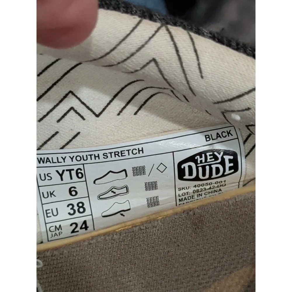 Hey Dude Wally Youth Stretch Slip-On Shoes Black Boys Size YT6